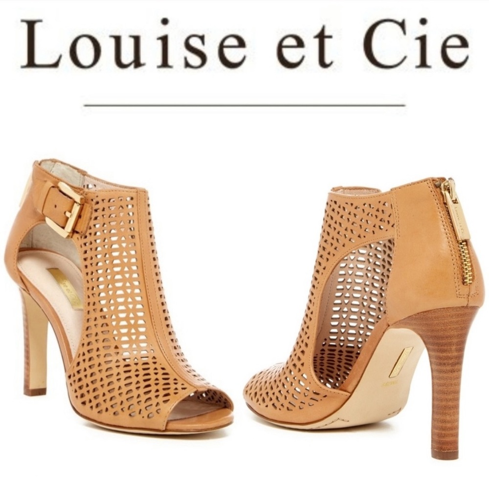 Louise et Cie Tan Perforated Leather Peep-Toe Booties